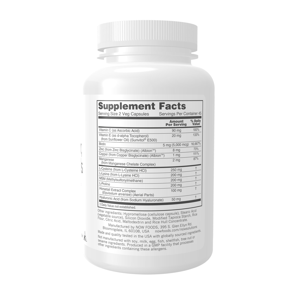 NOW Foods Hair, Skin & Nails, Vegan - 90 Veg Capsules – Right label / Etykieta producenta