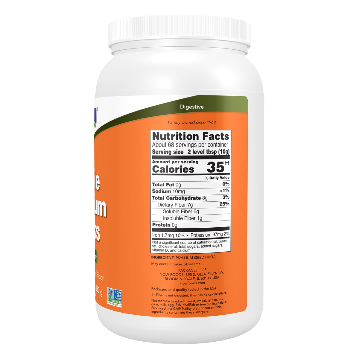 NOW Foods Psyllium Husks, Whole - 24 oz. – right label / Etykieta producenta