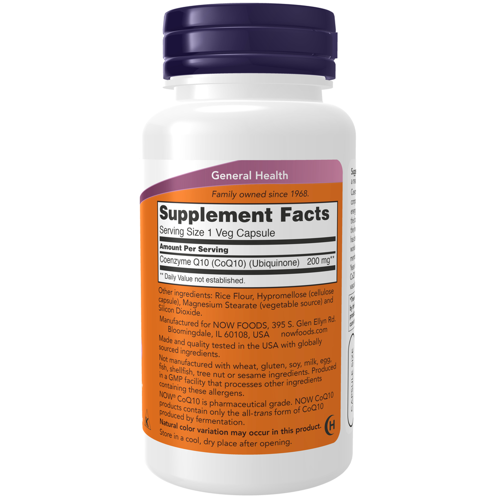 NOW Foods CoQ10 200 mg - 60 Veg Capsules – Label details / Etykieta producenta