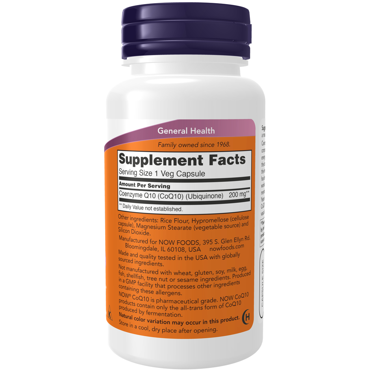 NOW Foods CoQ10 200 mg - 60 Veg Capsules – Label details / Etykieta producenta