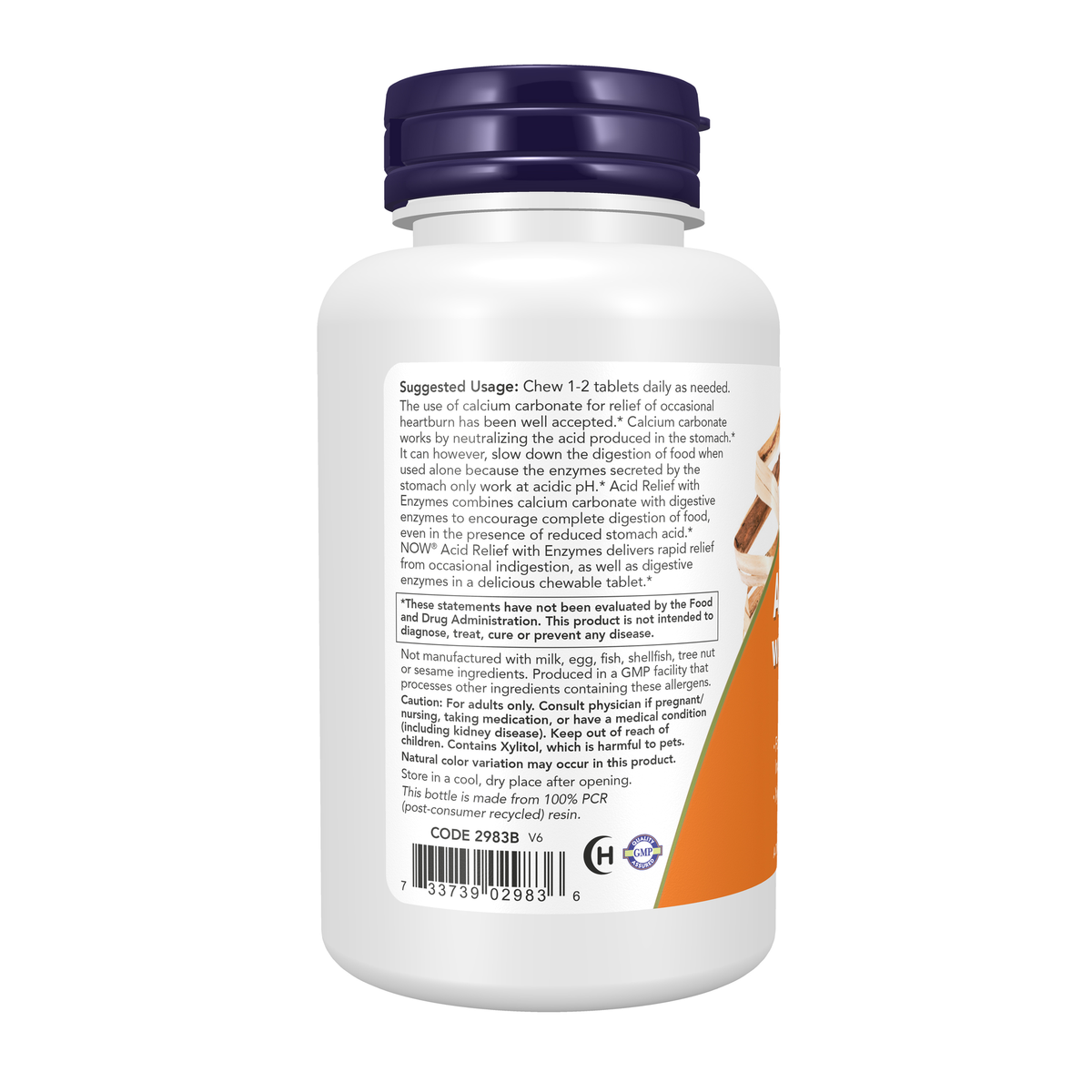 NOW Foods Acid Relief with Enzymes - 60 Chewables – Left label / Etykieta producenta
