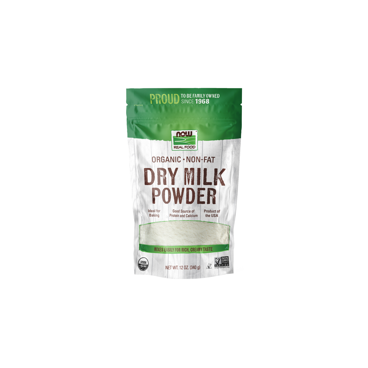 NOW Foods Non-Fat Dry Milk Powder, Organic - 12 oz. / Non-Fat Dry Milk proszek, produkt ekologiczny - 12 oz.