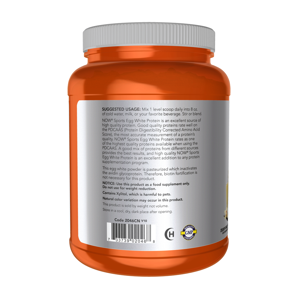 NOW Foods Egg White Protein, Creamy Vanilla Powder - 1.5 lbs. – left label / Etykieta producenta