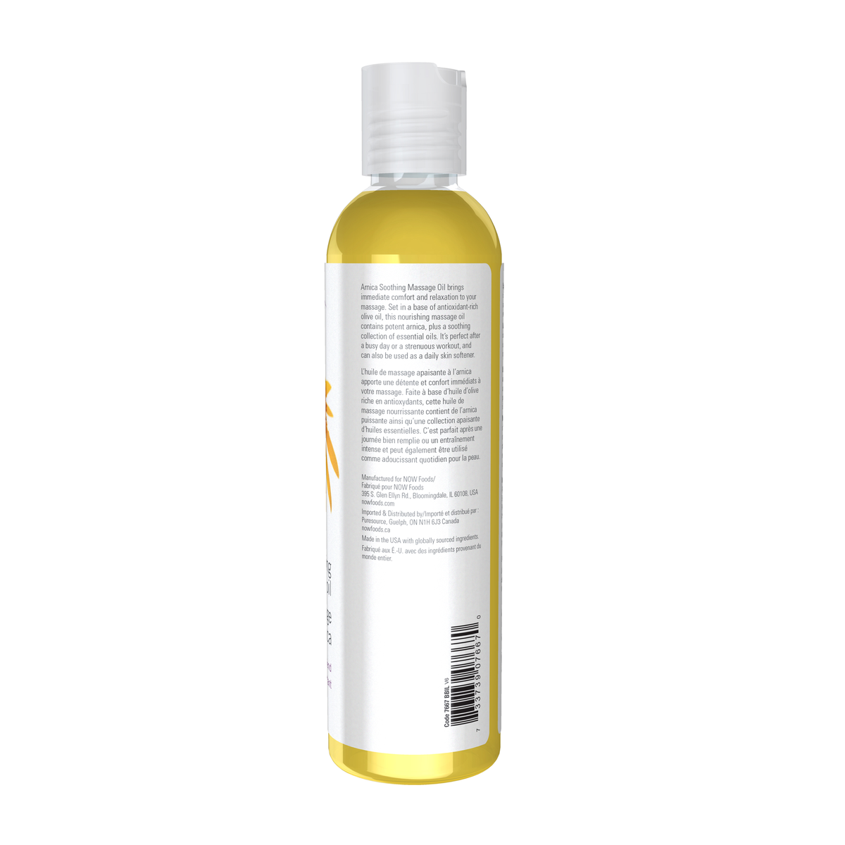 NOW Foods Arnica Soothing Massage Oil - 8 fl. oz. – Right label / Etykieta producenta