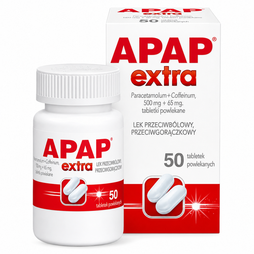 APAP Extra 500 mg + 65 mg 50 Tablets Paracetamol & Caffeine Pain Relief