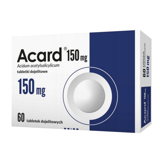 Acard 150 mg – 60 enteric-coated tablets box with aspirin for heart health
