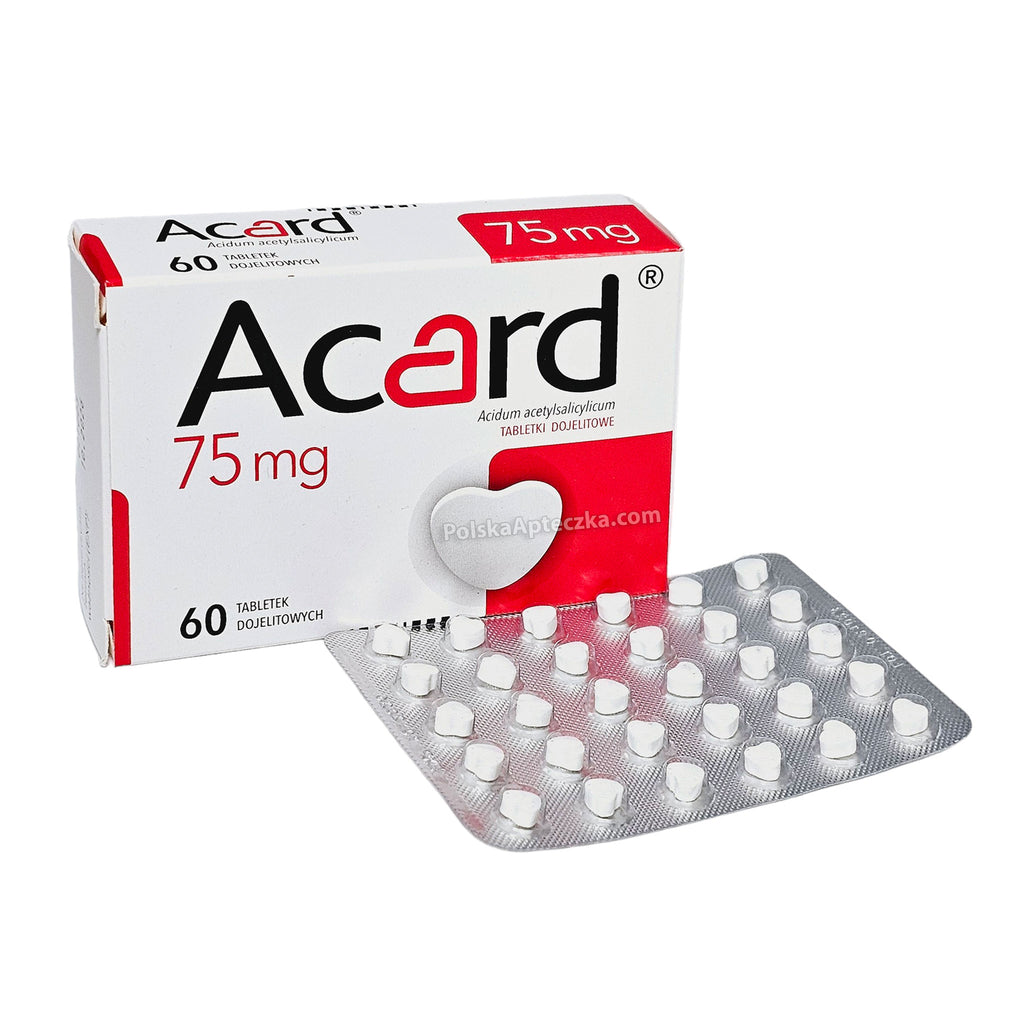 Acard 75 mg enteric coated aspirin tablets acetylsalicylic acid 60 count by Polpharma