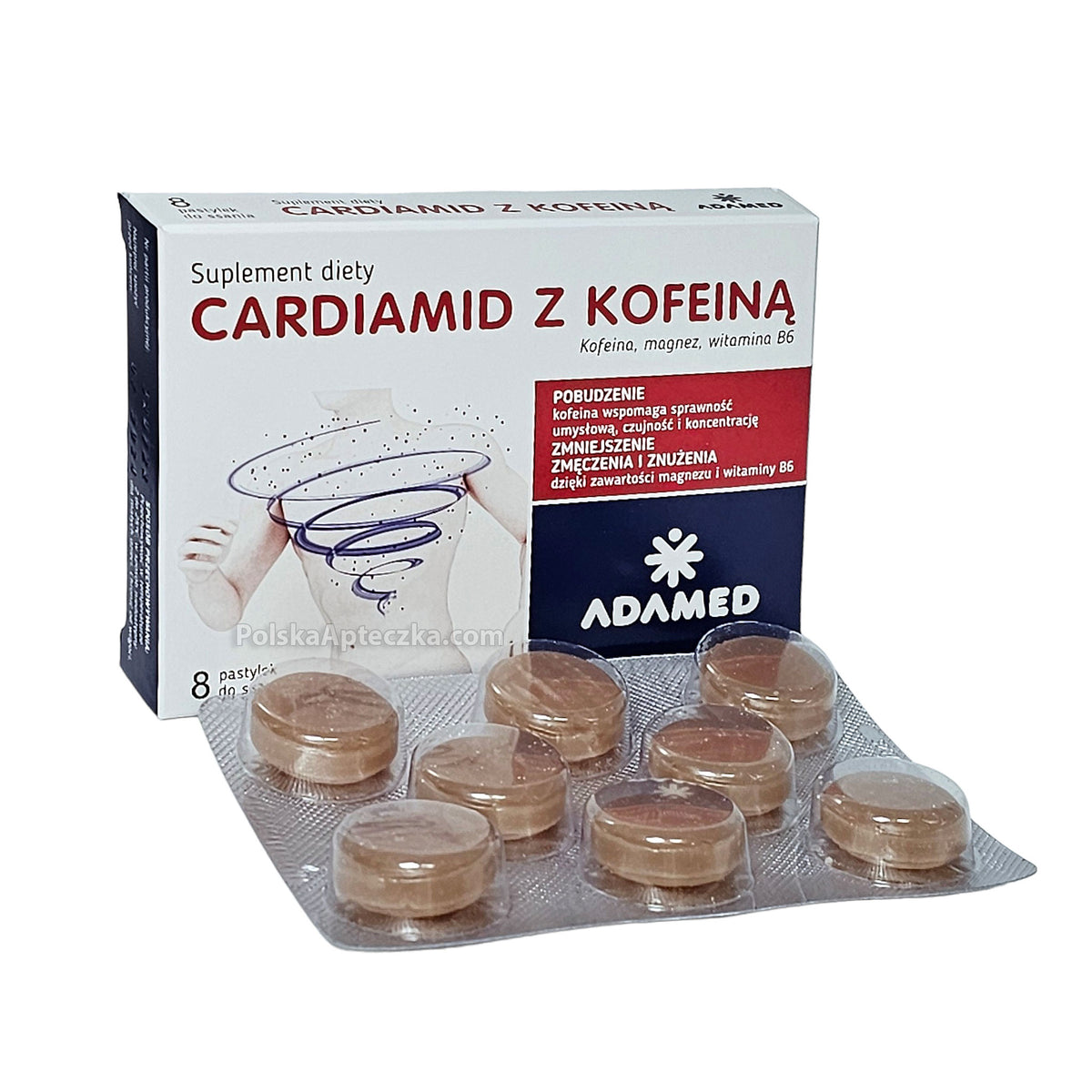 Adamed Cardiamid z Kofeiną guaraną magnezem i witaminą B6 pastylki do ssania smak cytrusowy 8 sztuk