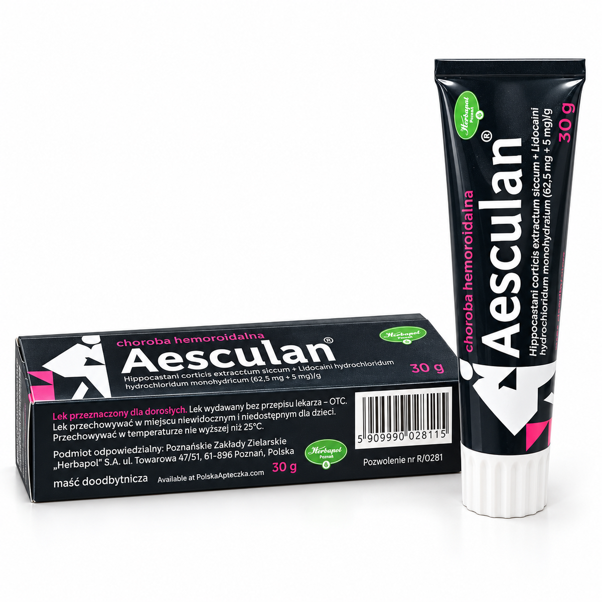 Aesculan hemorrhoid rectal ointment with lidocaine and horse chestnut extract 30 g Herbapol Poznan bo and tube