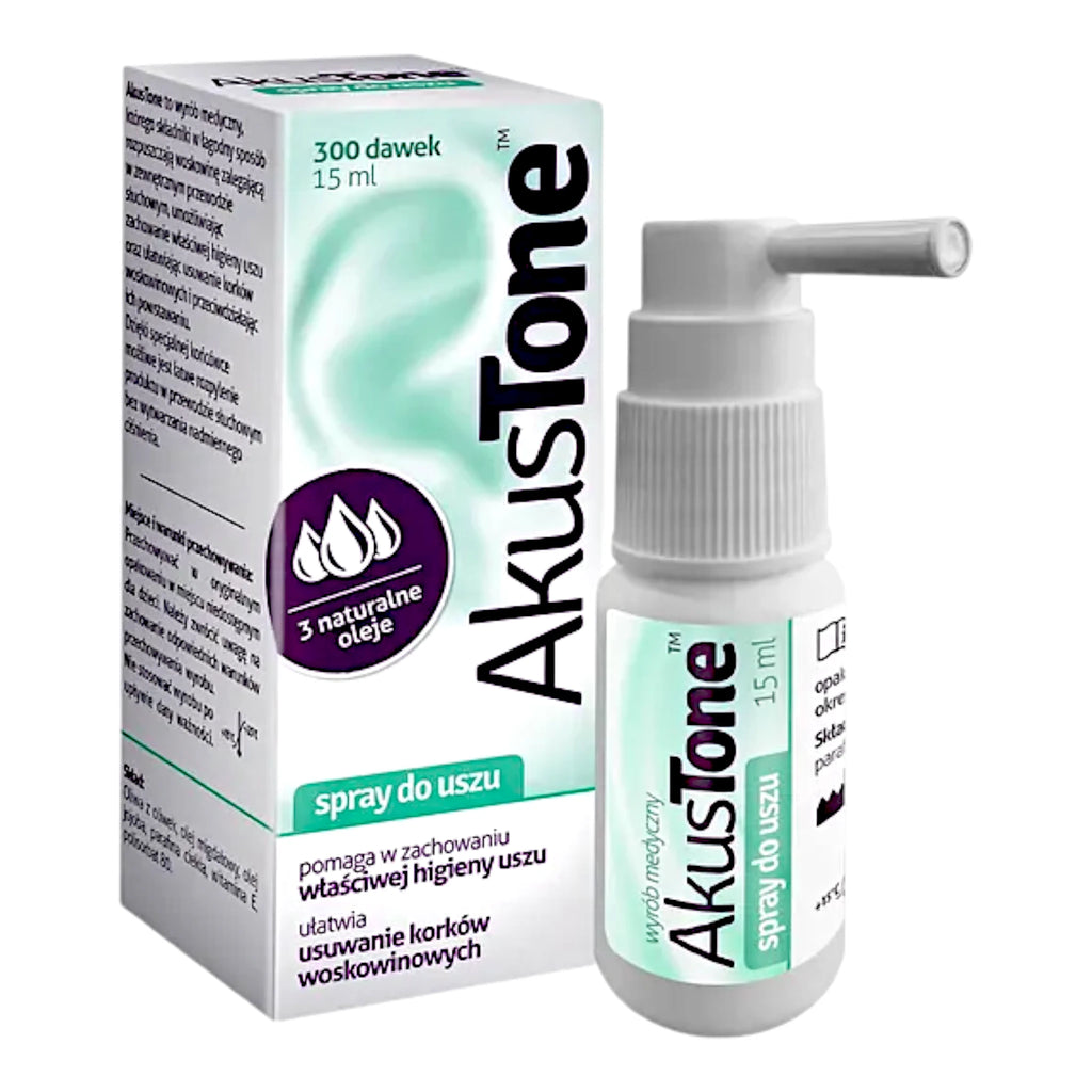 AkusTone Ear Spray for Ear Wax Removal with Natural Oils 15ml 300 Doses
