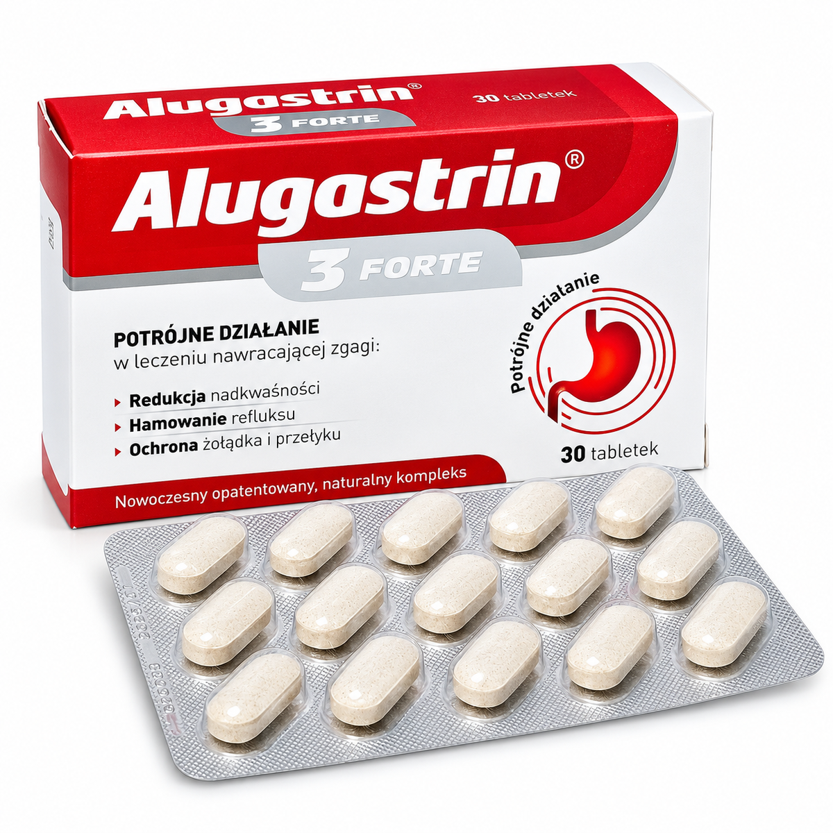 Alugastrin 3 Forte 30 tabletek na refluks zgagę nadkwaśność i ochronę żołądka oraz przełyku