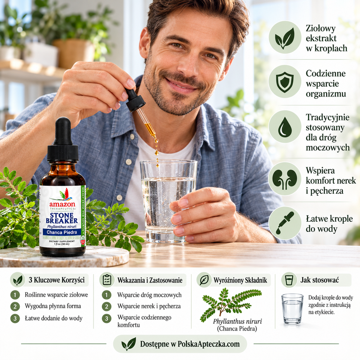 Amazon Therapeutics Stone Breaker Chanca Piedra Phyllanthus niruri liquid herbal drops 30 ml Infographic PL
