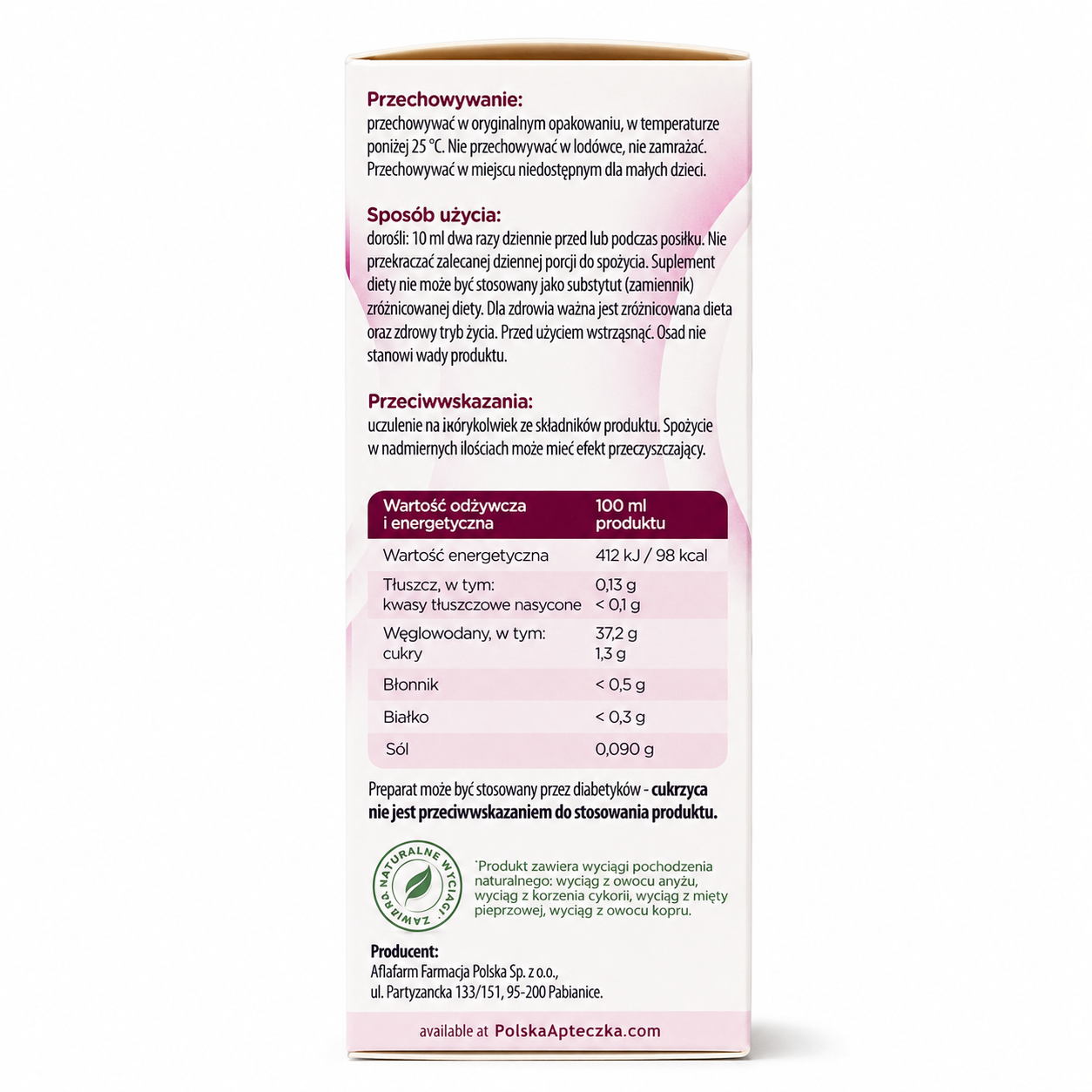 Apetizer Senior Appetite & Digestion Support Syrup 100 ml – Anise, Peppermint, Chicory & Fennel Aflofarm Directions