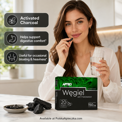 Apteo Activated Charcoal 150 mg 20 Hard Capsules lifestyle