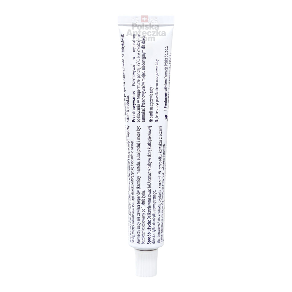 Aromactiv Baby Gel 20g essential oil gel with lavender and thyme to soothe infants and support calm breathing and sleep from day one back of tube