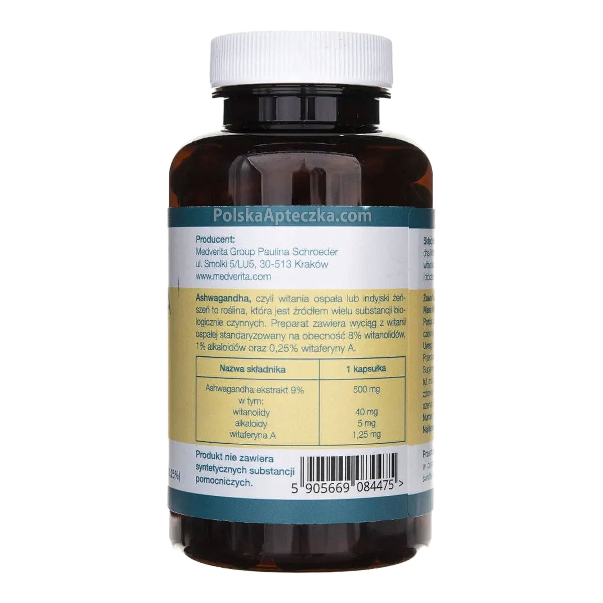 Ashwagandha Extract 9% 500 mg – 40 mg Withanolides, Medverita Ingredients