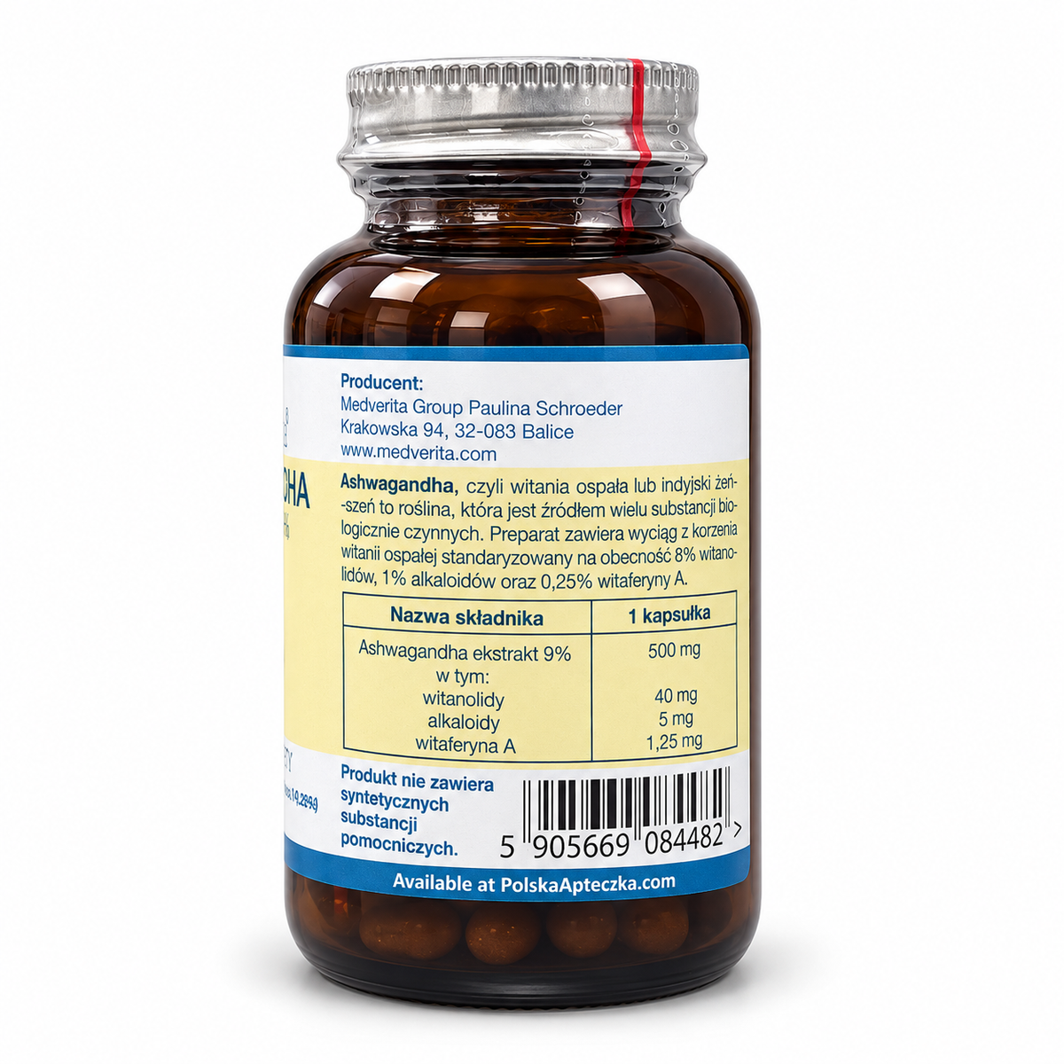 Ashwagandha Root Extract 500 mg 9% Standardized – 60 Capsules, Medverita Info