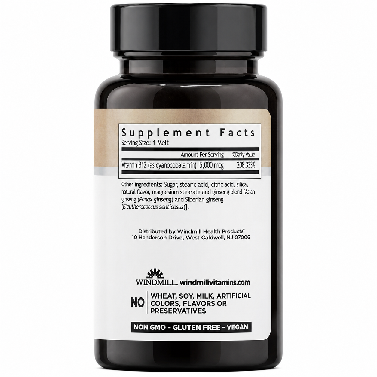 B12 5000 mcg Quick Melt  60 Tablets Windmill Lifestyle ingredients