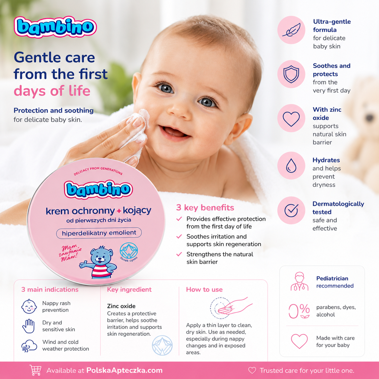 Bambino Protective & Soothing Baby Cream with Zinc Oxide 150ml Infographic