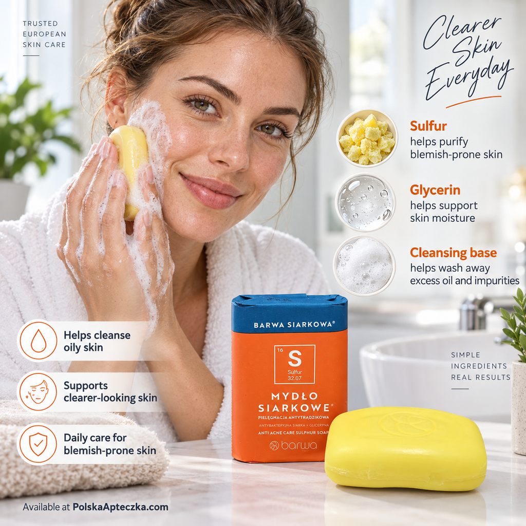 Barwa Siarkowa Sulfur Soap Anti Acne Care Sulphur Soap for Oily & Blemish-Prone Skin 100g Lifestyle