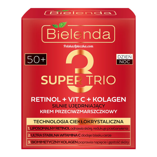Bielenda, Super Trio Retinol + Vit. C + Kolagen 50+ Silnie ujędrniający krem przeciwzmarszczkowy na dzień i noc 50ml