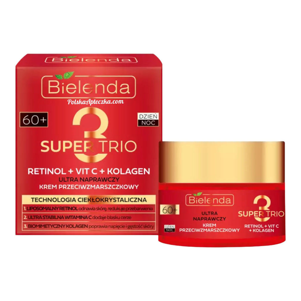 Bielenda, Super Trio Retinol + Vit. C + Kolagen 60+ Ultra naprawczy krem przeciwzmarszczkowy dzien i noc 50ml