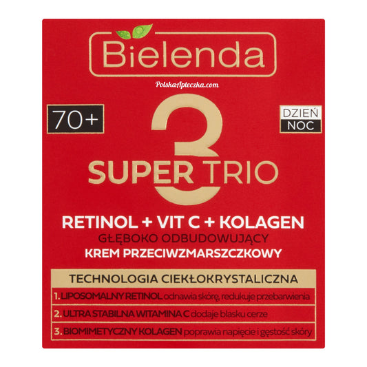 Bielenda, Super Trio Retinol + Vit. C + Kolagen 70+ Gleboko odbudowujacy krem przeciwzmarszczkowy dzien i noc 50ml