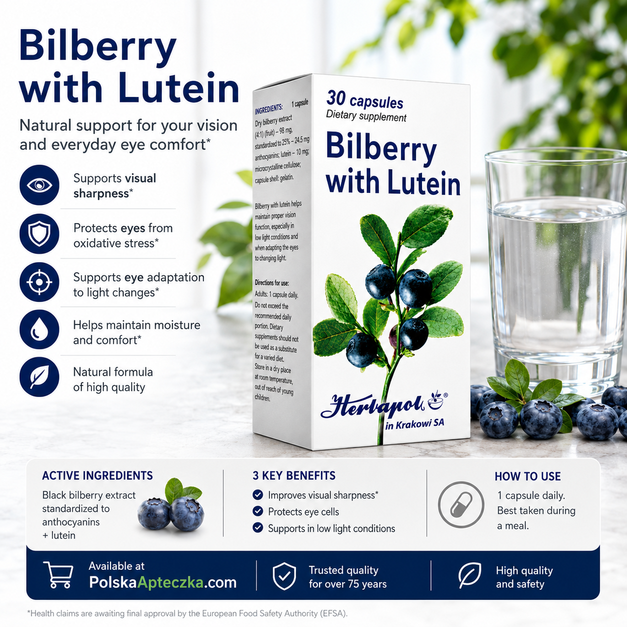 Bilberry with Lutein Eye Support 30 Capsules Herbapol Lifestyle EN