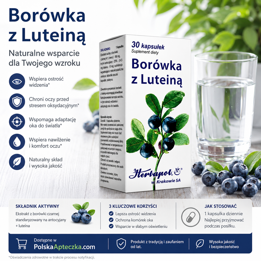 Bilberry with Lutein Eye Support 30 Capsules Herbapol Lifestyle PL