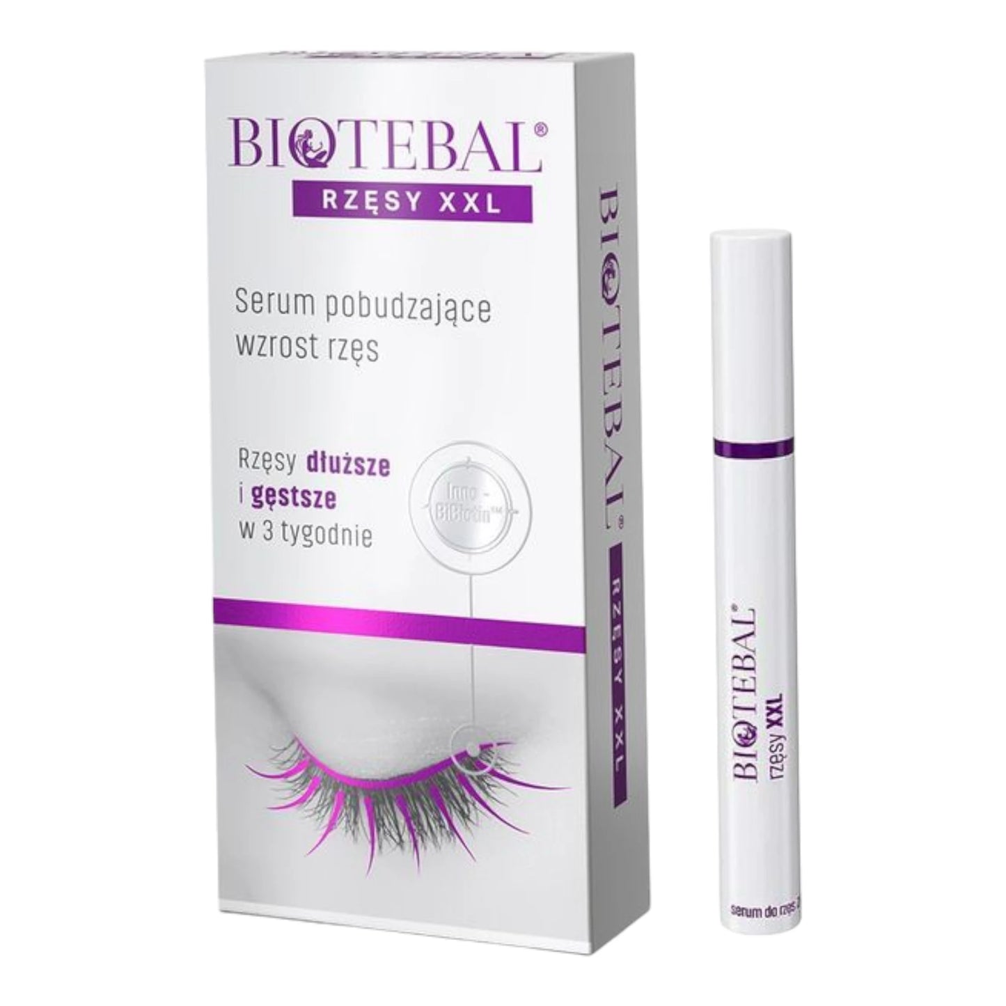 Biotebal Rzęsy XXL eyelash growth serum box and applicator for longer thicker lashes