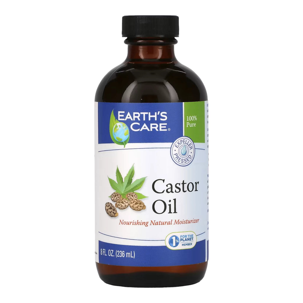 Bottle of Earth’s Care Castor Oil 100% Pure Cold Pressed 8 oz