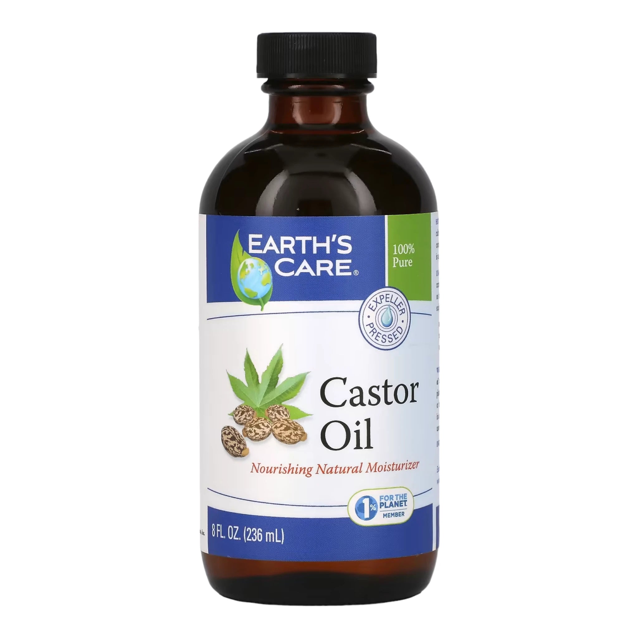 Bottle of Earth’s Care Castor Oil 100% Pure Cold Pressed 8 oz
