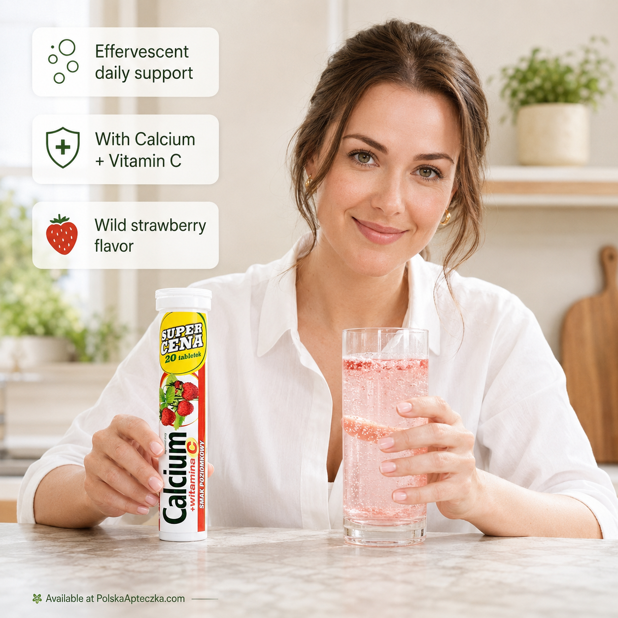 Calcium + Vitamin C Wild Strawberry Effervescent Tablets