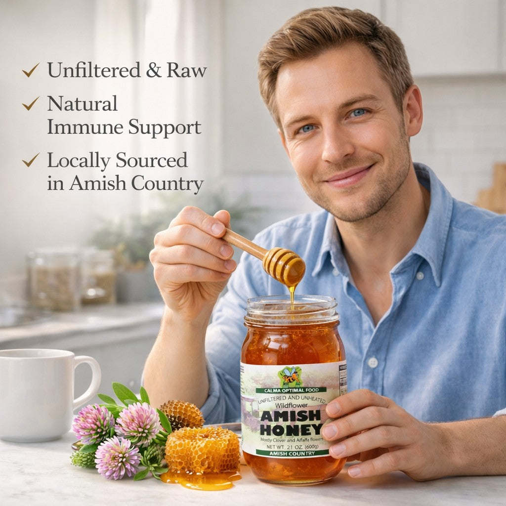 Calma Optimal Food Amish Wildflower Honey Unfiltered and Unheated 21.2 oz (600 g) benefits