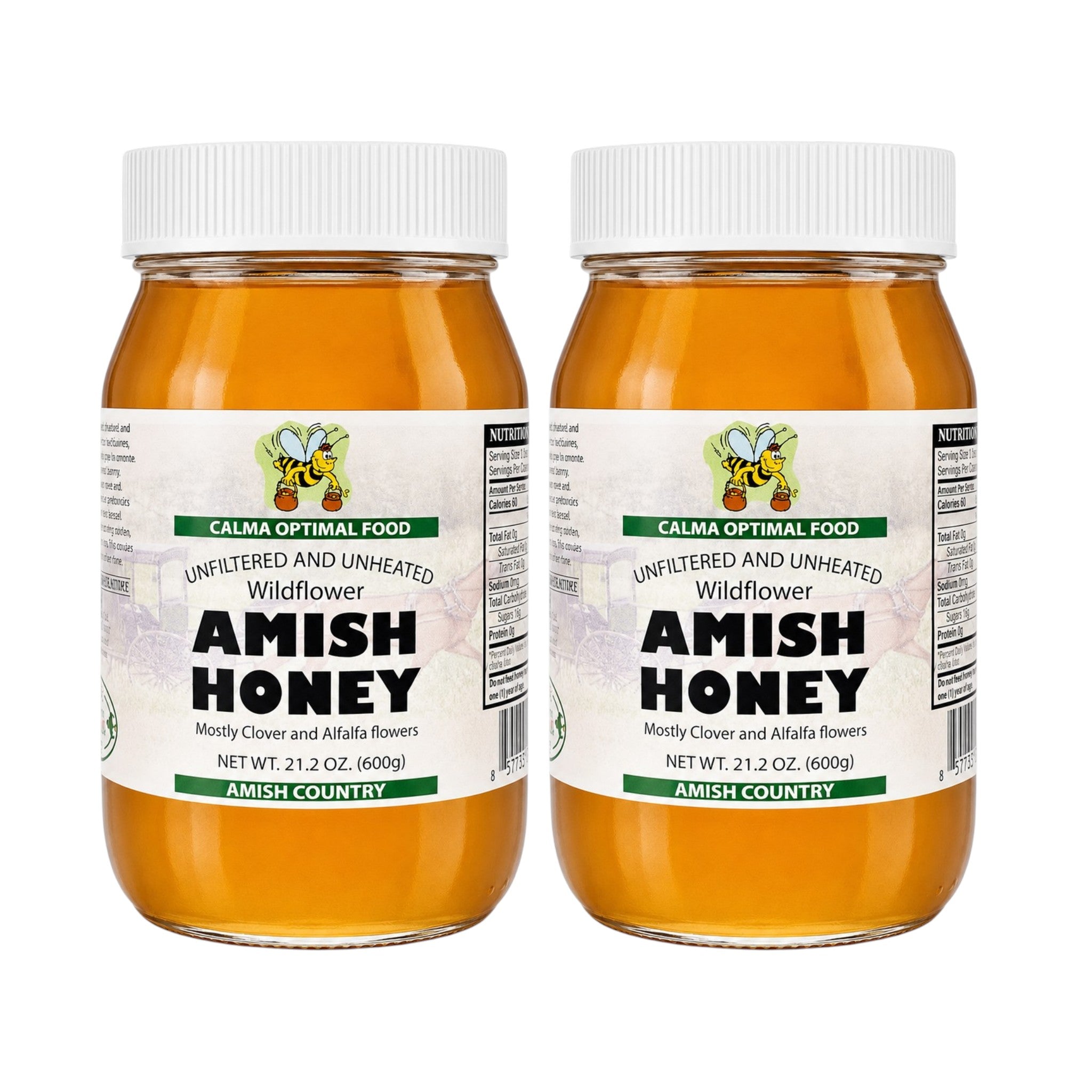 Calma Unfiltered Wildflower Amish Honey 21 oz / 600 g two Jars