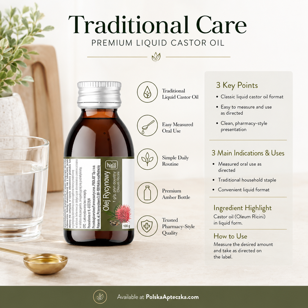 Castor Oil Olej Rycynowy 100g Oleum Ricini Oral Liquid Herbapol Infographic