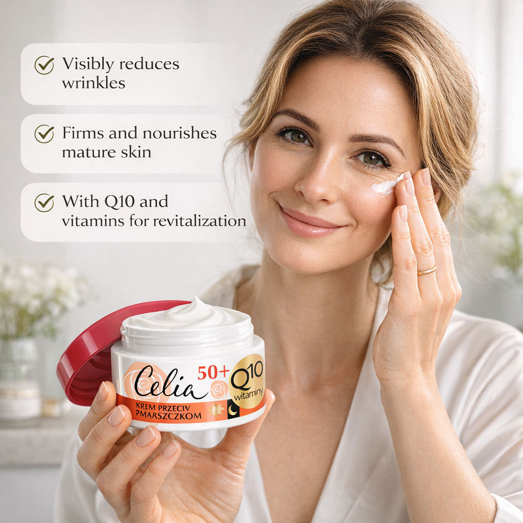 Celia 50+ Q10 Vitamin Anti-Wrinkle Cream 50ml benefits