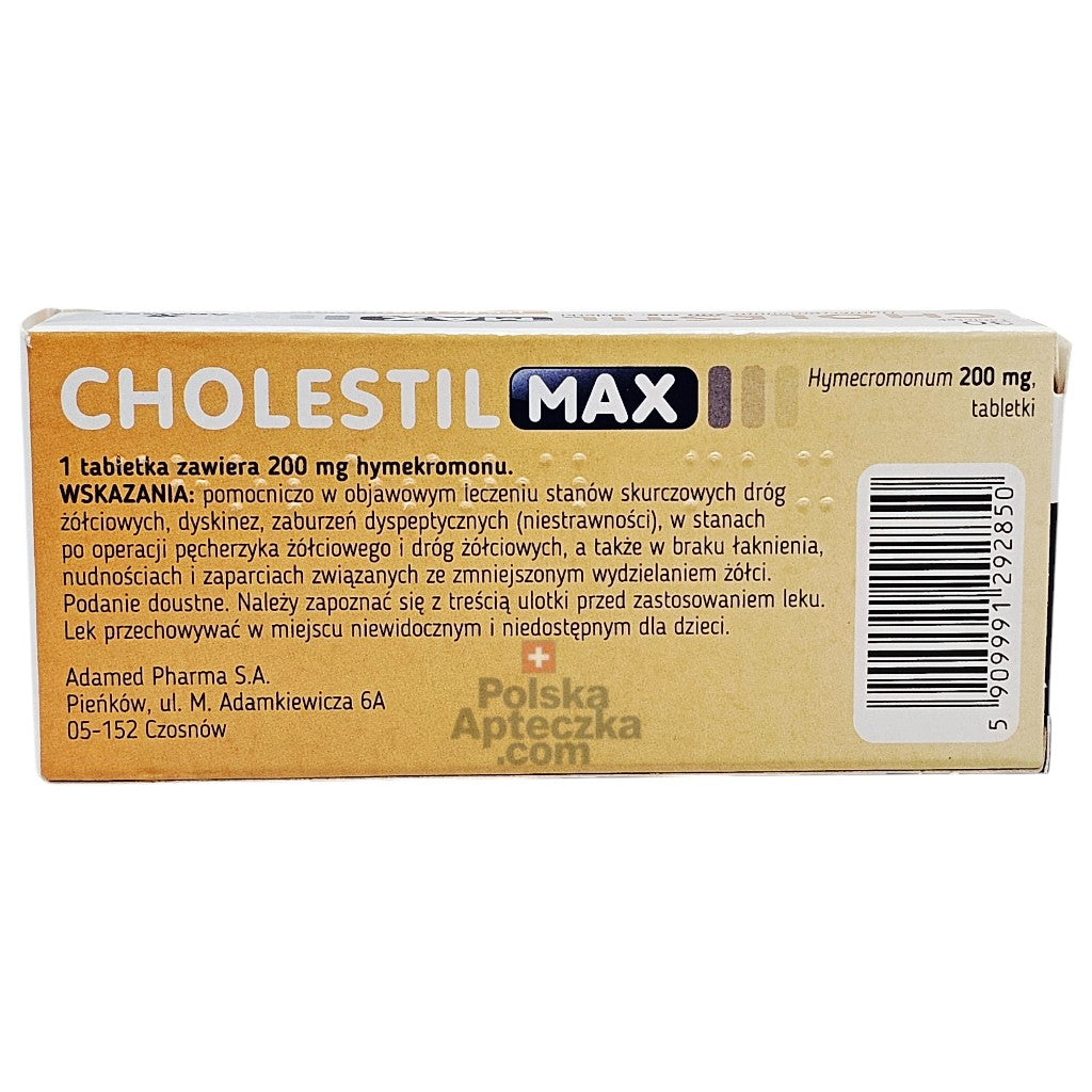 Cholestil Max 200mg Gallbladder Bile Duct Health Support blisterpack box back