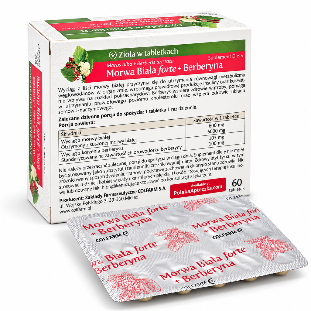 Colfarm Morwa Biała Forte z Berberyną 100 mg na metabolizm glukozy i węglowodanów 60 tabletek