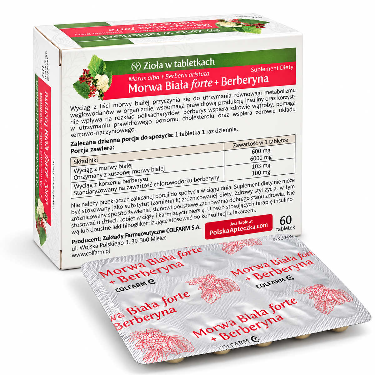 Colfarm Morwa Biała Forte z Berberyną 100 mg na metabolizm glukozy i węglowodanów 60 tabletek