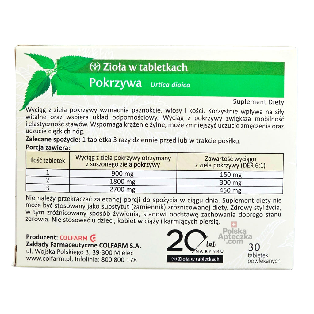 Colfarm Pokrzywa Nettle Herbal Tablets ingredients