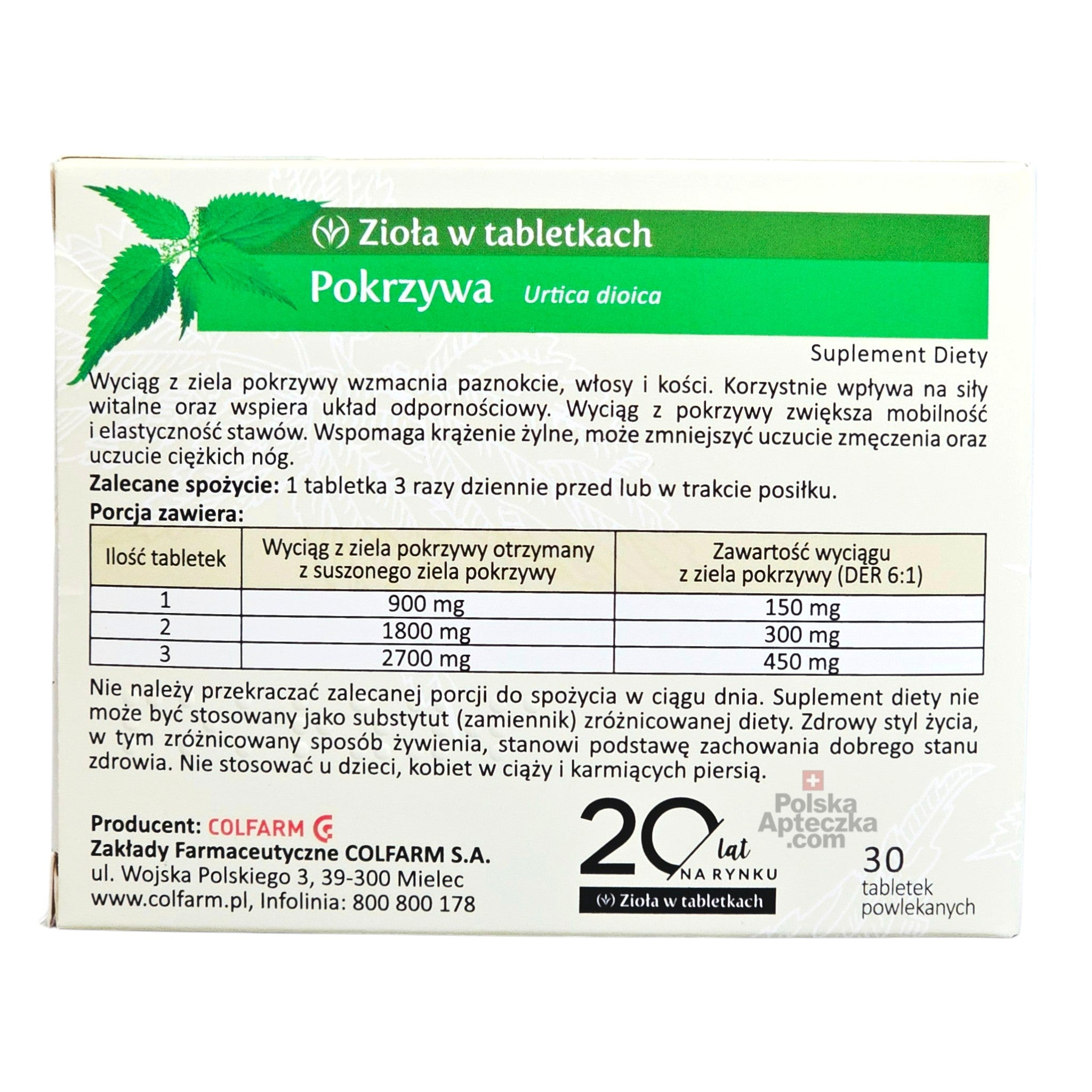 Colfarm Pokrzywa Nettle Herbal Tablets ingredients