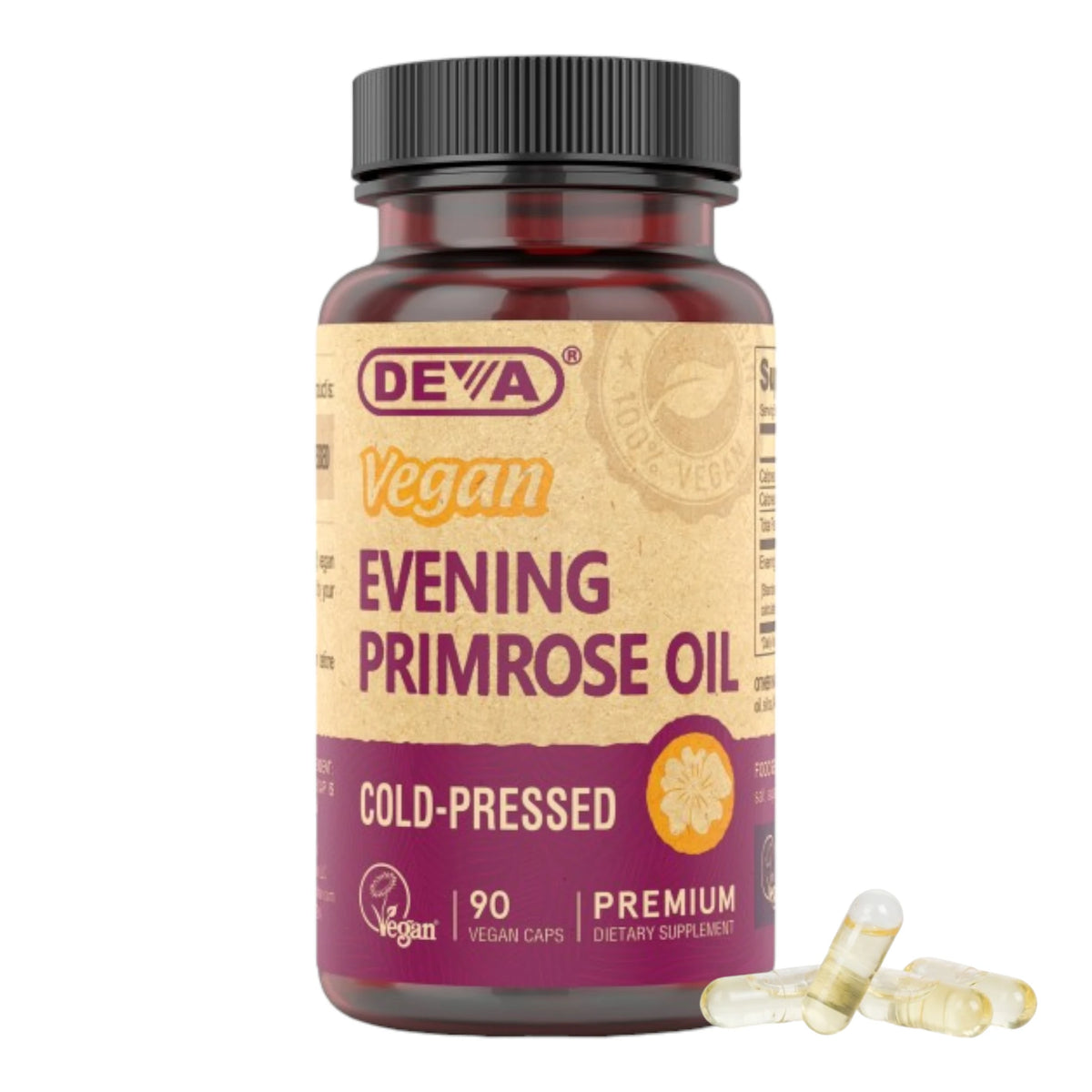 DEVA Vegan Evening Primrose Oil cold-pressed GLA omega-6 dietary supplement 90 vegan capsules