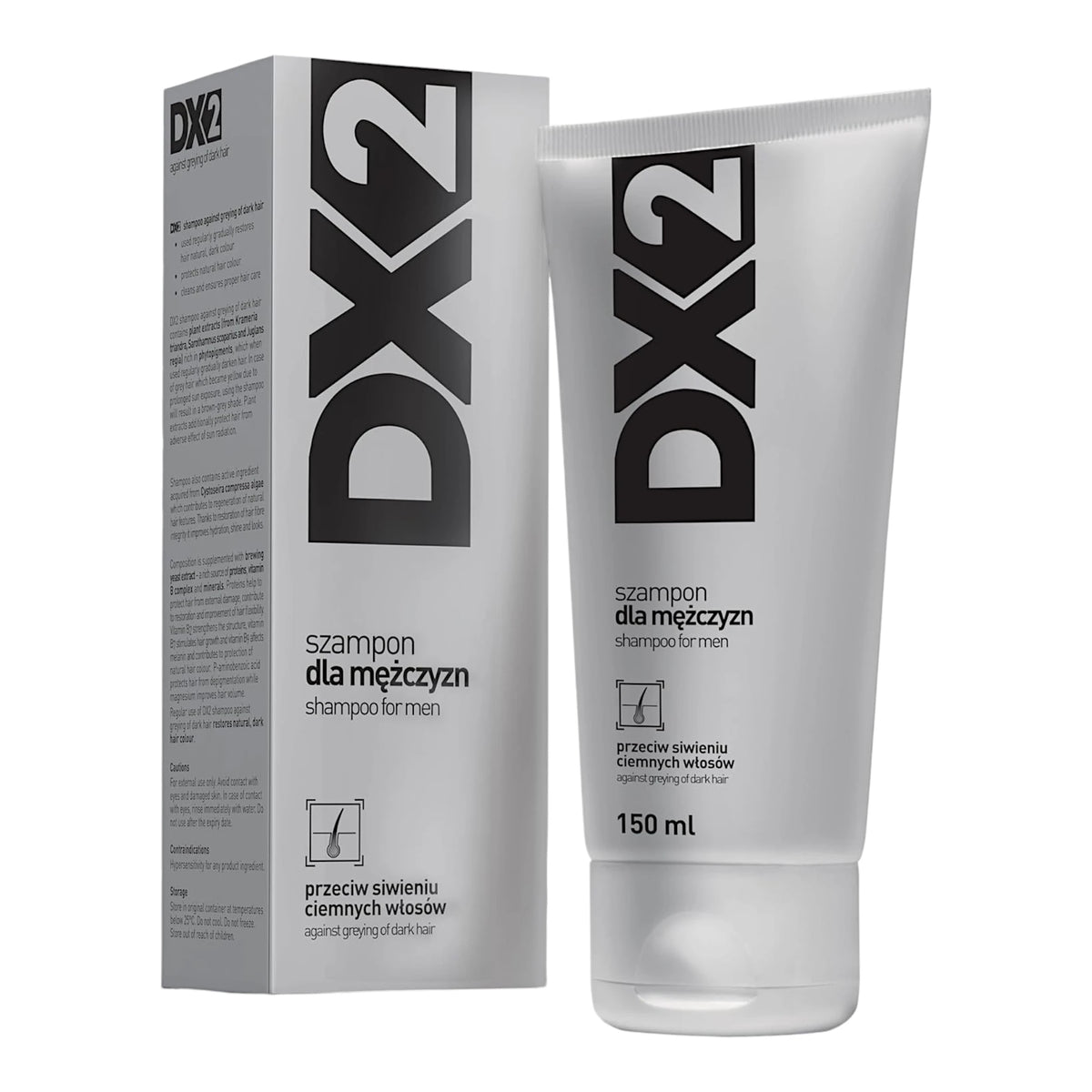 DX2 anti-gray shampoo for men 150 ml for gradually darkening gray strands in naturally dark hair