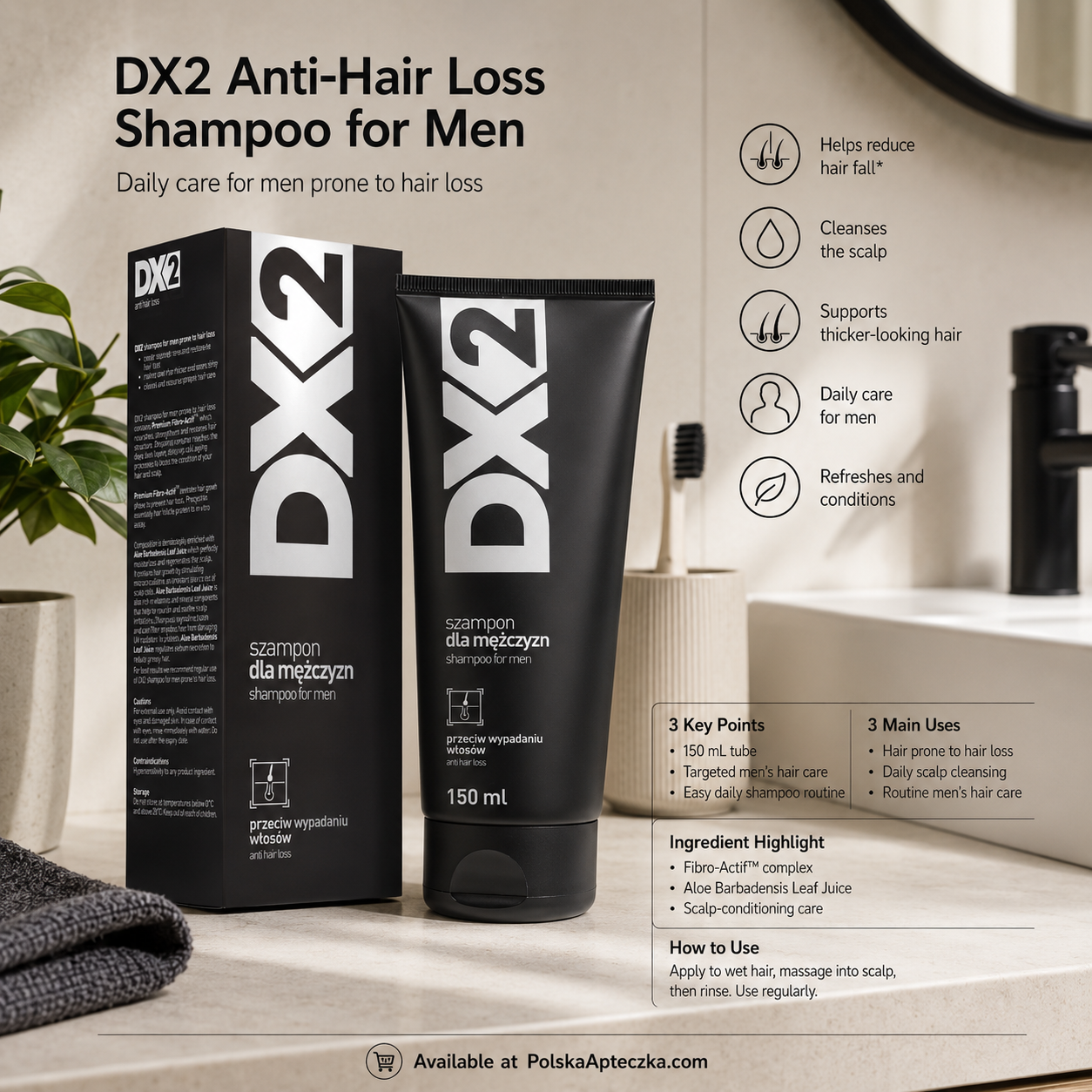 DX2 men’s anti-hair loss shampoo 150ml for thinning weakened hair and scalp care Infographic