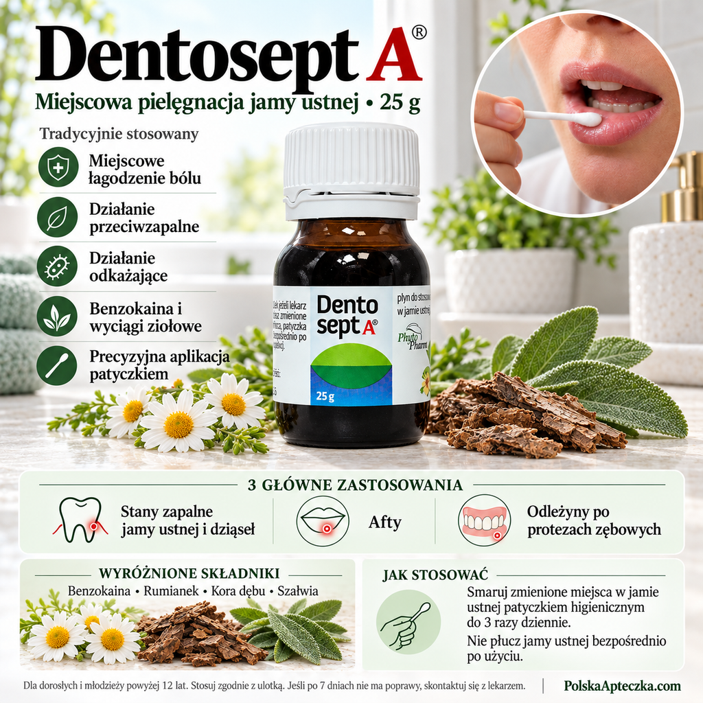 Dentosept A na afty stany zapalne jamy ustnej i dziąseł z benzokainą 25 g Lifestyle PL
