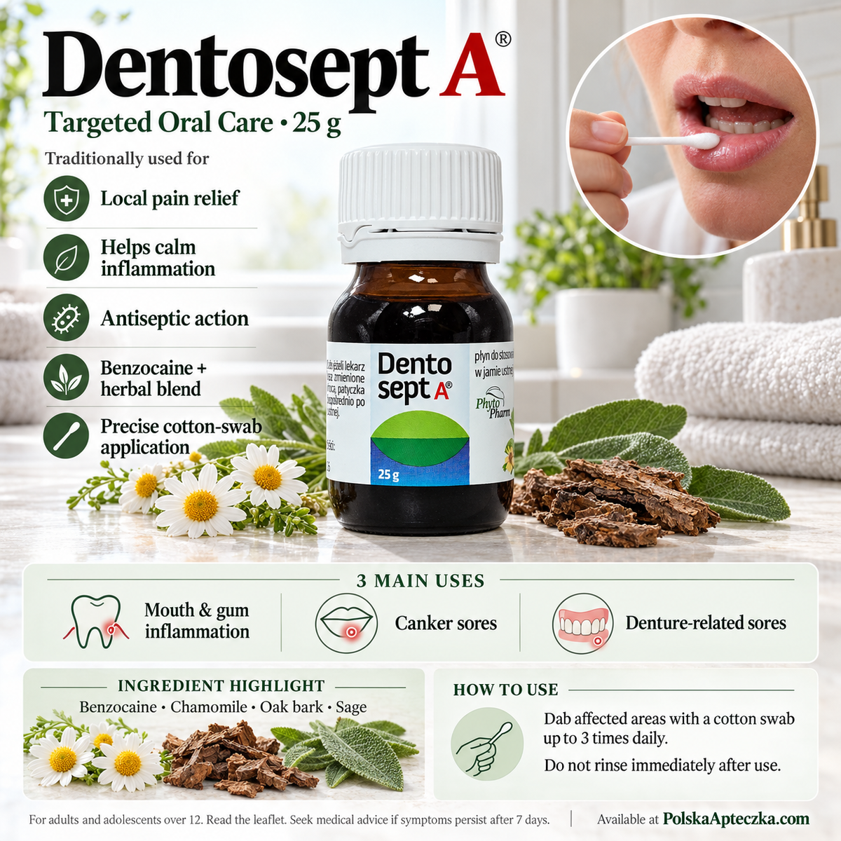 Dentosept A oral medicine with benzocaine for canker sores mouth ulcers and inflamed gums 25 g Lifestye
