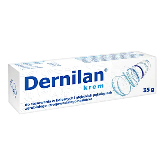 Dernilan Cream 35g for cracked heels and rough skin – front box view