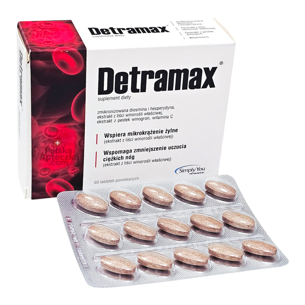 Detramax supplement for vein health and heavy legs support blister pack