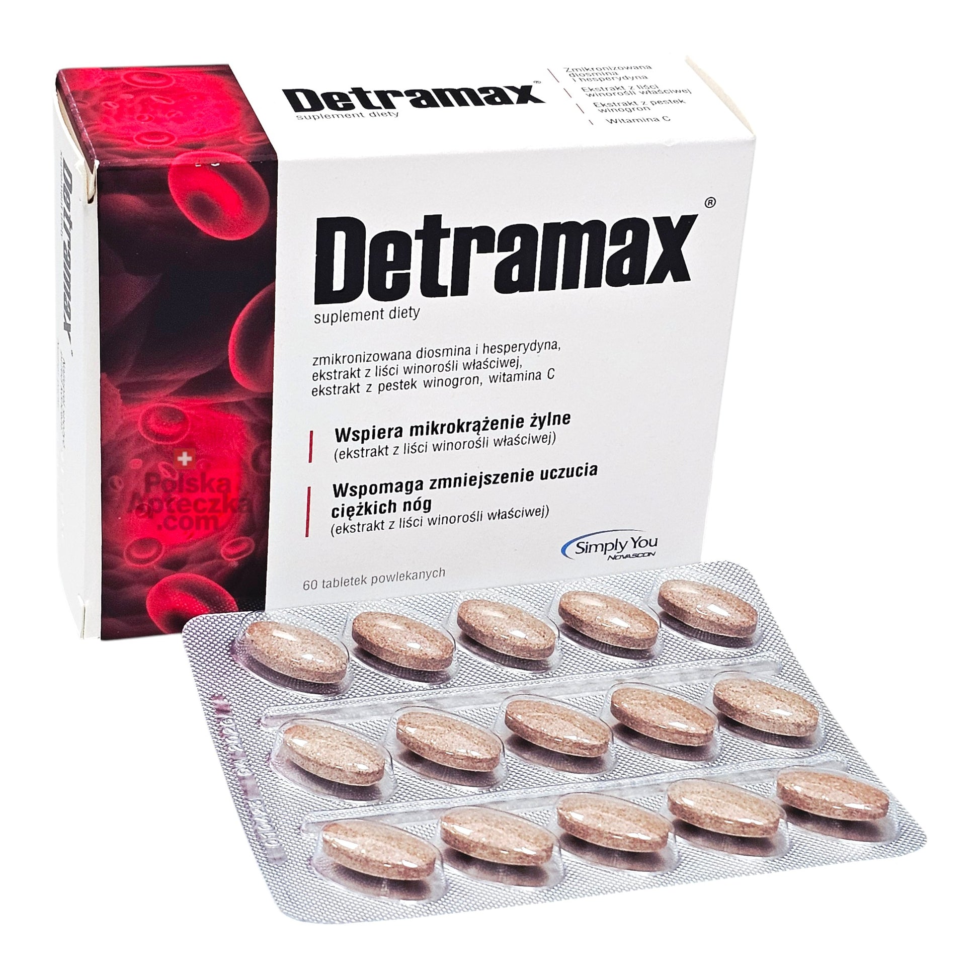 Detramax supplement for vein health and heavy legs support blister pack